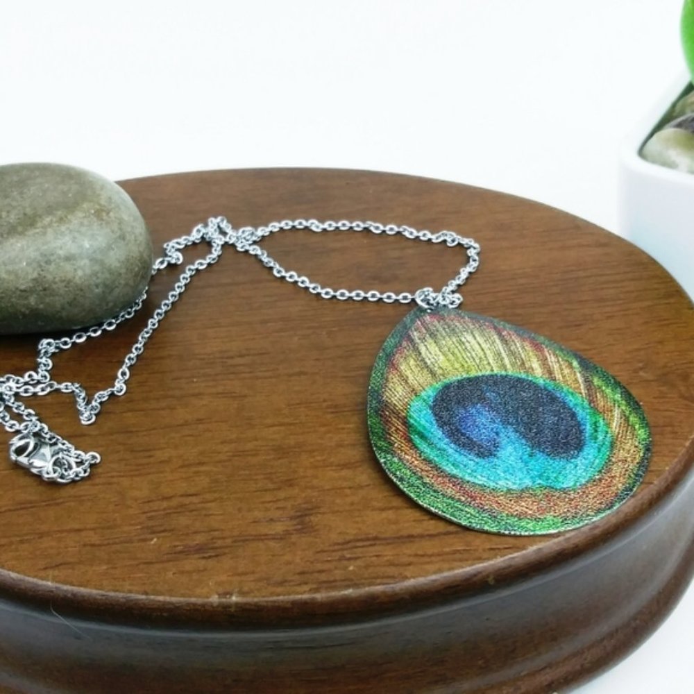 Peacock Charm Silver Tone Necklace